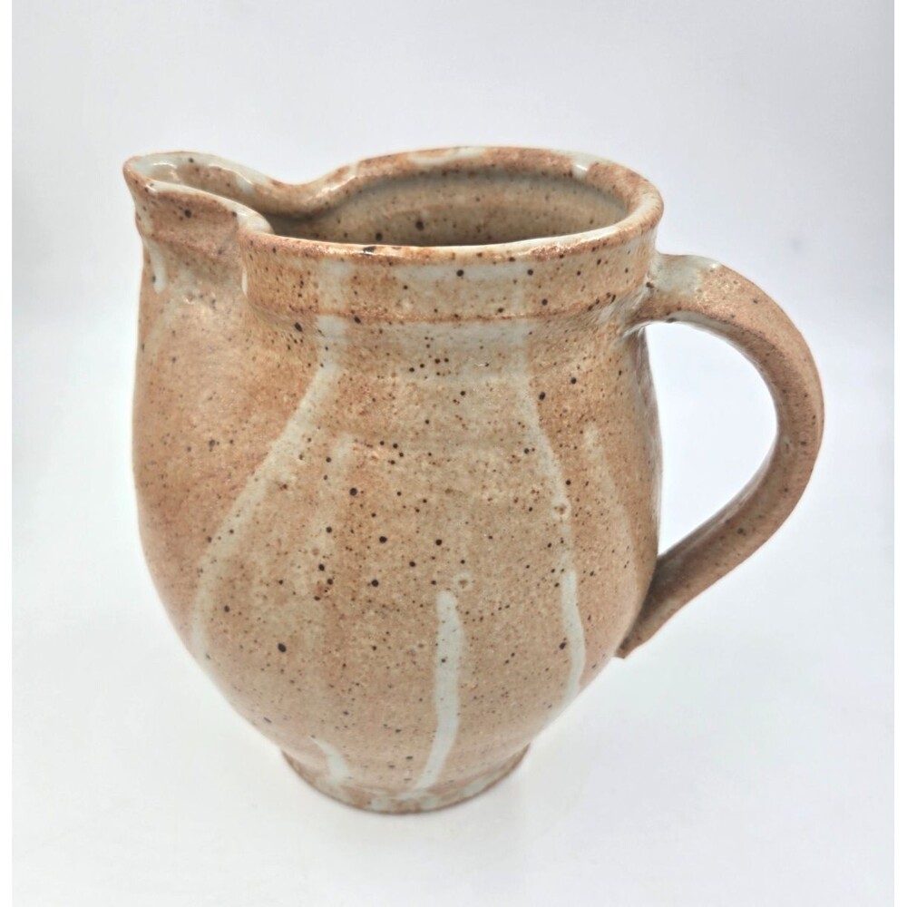 Studio Art Pottery Hand Thrown Pottery Pitcher Jug Brown Drip Glaze AMAZING